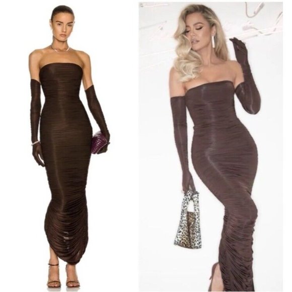 Alex Perry Huntley Gown Gloves Chocolate Brown - Picture 4 of 7